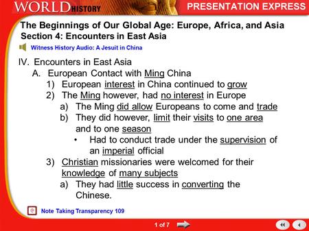 The Beginnings of Our Global Age: Europe, Africa, and Asia