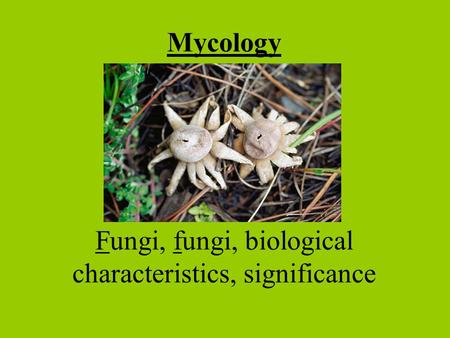 Mycology Fungi, fungi, biological characteristics, significance.