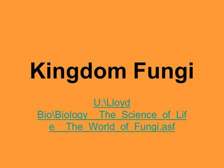 Kingdom Fungi U:\Lloyd Bio\Biology__The_Science_of_Lif e__The_World_of_Fungi.asf.