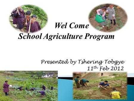 Wel Come School Agriculture Program Presented by Tshering Tobgye 11 th Feb 2012.