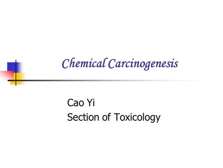 Chemical Carcinogenesis Cao Yi Section of Toxicology.