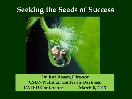 Seeking the Seeds of Success Dr. Roz Rosen, Director CSUN National Center on Deafness CALED Conference March 8, 2013.