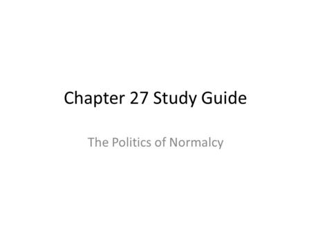 The Politics of Normalcy