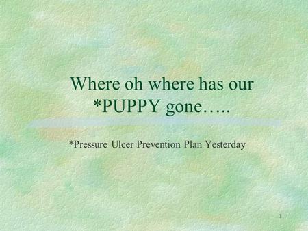 1 Where oh where has our *PUPPY gone….. *Pressure Ulcer Prevention Plan Yesterday.