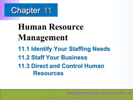 Entrepreneurship: Ideas in Action 5e © 2011 Cengage Learning. All rights reserved. May not be scanned, copied or duplicated, or posted to a publicly accessible.