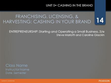 FRANCHISING, LICENSING, & HARVESTING: CASHING IN YOUR BRAND