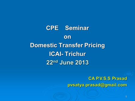 Domestic Transfer Pricing