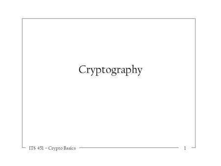 ITS 451 – Crypto Basics1 Cryptography. ITS 451 – Crypto Basics2 A simple example… Text: U-M ASCII Encoded: 01010101 00101101 01001101 “Encoding” refers.