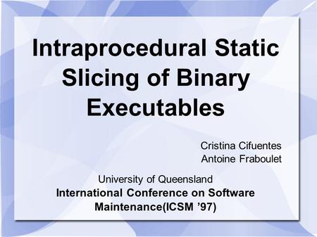 Intraprocedural Static Slicing of Binary Executables