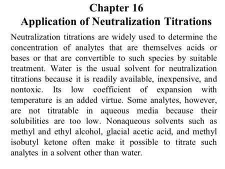 Chapter 16 Application of Neutralization Titrations