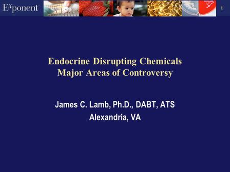 1 Endocrine Disrupting Chemicals Major Areas of Controversy James C. Lamb, Ph.D., DABT, ATS Alexandria, VA.