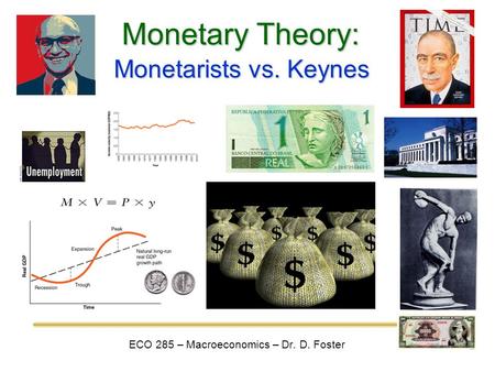 Monetary Theory: ECO 285 – Macroeconomics – Dr. D. Foster Monetarists vs. Keynes.