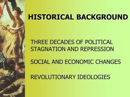 HISTORICAL BACKGROUND THREE DECADES OF POLITICAL STAGNATION AND REPRESSION SOCIAL AND ECONOMIC CHANGES REVOLUTIONARY IDEOLOGIES.