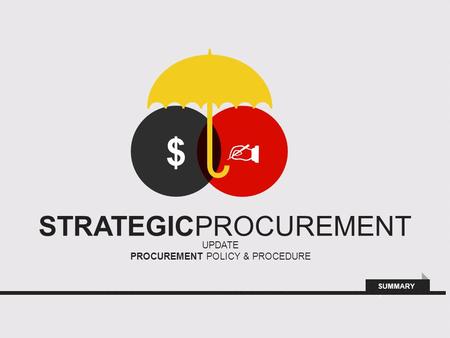 SUMMARY Y STRATEGICPROCUREMENT UPDATE PROCUREMENT POLICY & PROCEDURE ✍ $ ☂