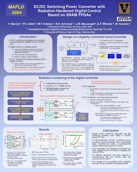 DC/DC Switching Power Converter with Radiation Hardened Digital Control Based on SRAM FPGAs F. Baronti 1, P.C. Adell 2, W.T. Holman 2, R.D. Schrimpf 2,