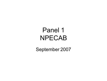 Panel 1 NPECAB September 2007. Leadership Panel, Issue 1 Remove S/A Capability from System Background –Removal has been urged by independent Panels for.