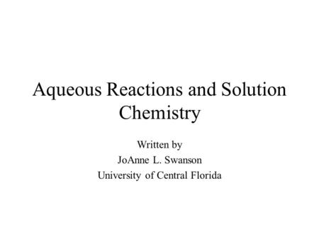 Aqueous Reactions and Solution Chemistry