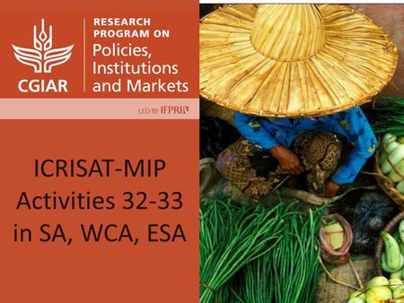 ICRISAT-MIP Activities 32-33 in SA, WCA, ESA. Research questions Which upgrading options? How inclusive? How to empower women? Revised proposal submitted.