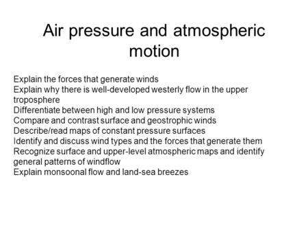 Air pressure and atmospheric motion