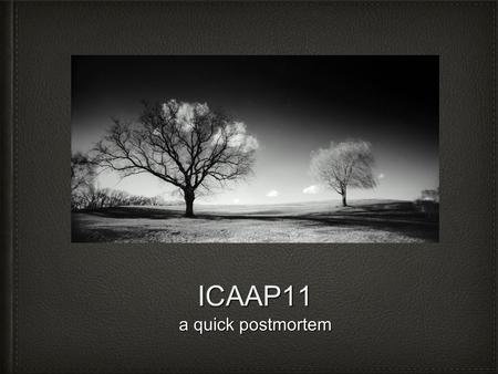 ICAAP11 a quick postmortem. What did we want from the conference? Wish we had asked that question more emphatically a few months ago!!