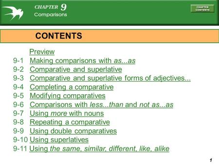 CONTENTS Preview 9-1 Making comparisons with as...as