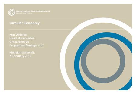 Circular Economy Ken Webster Head of Innovation Craig Johnson Programme Manager -HE Kingston University 7 February 2013.