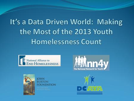 Today’s Presenters Debby Shore, National Network for Youth, Washington D.C. Lynn Morison, Policy Director for Ending Youth and Family Homelessness, Bill.