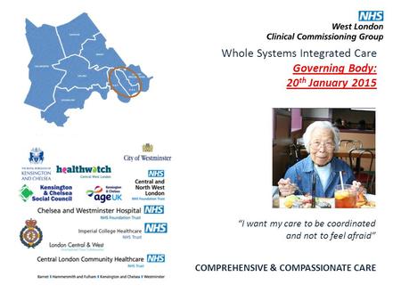 Whole Systems Integrated Care Governing Body: 20 th January 2015 COMPREHENSIVE & COMPASSIONATE CARE “I want my care to be coordinated and not to feel afraid”