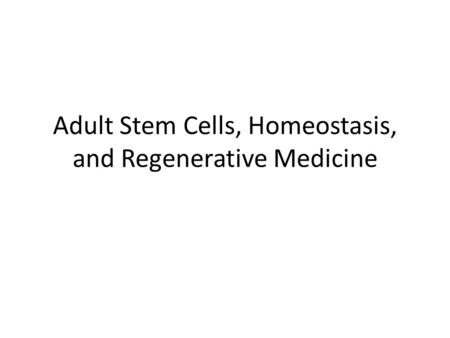 Adult Stem Cells, Homeostasis, and Regenerative Medicine