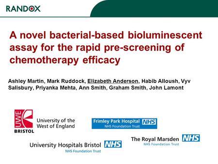 A novel bacterial-based bioluminescent assay for the rapid pre-screening of chemotherapy efficacy Ashley Martin, Mark Ruddock, Elizabeth Anderson, Habib.