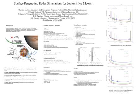 Surface Penetrating Radar Simulations for Jupiter’s Icy Moons Thorsten Markus, Laboratory for Hydrospheric Processes NASA/GSFC,