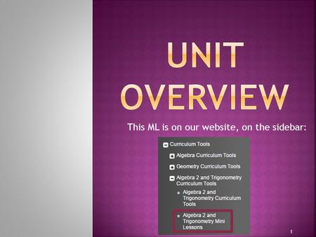 This ML is on our website, on the sidebar: 1.  1. Factoring  2. Quadratic Formula  3. Completing the Square 2.