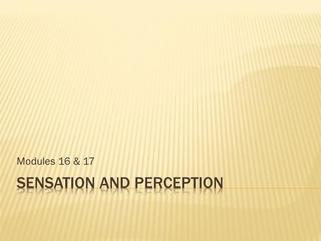 Modules 16 & 17. 3 How do we form meaningful perceptions from sensory information? We organize it. Gestalt psychologists showed that a figure formed.