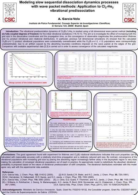 Modeling slow sequential dissociation dynamics processes with wave packet methods: Application to Cl 2 -He 2 vibrational predissociation A. Garc í a-Vela.