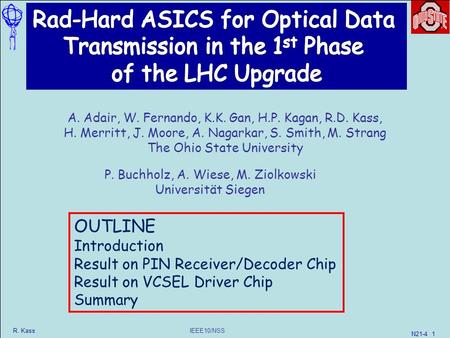 IEEE10/NSS R. Kass N21-4 1 A. Adair, W. Fernando, K.K. Gan, H.P. Kagan, R.D. Kass, H. Merritt, J. Moore, A. Nagarkar, S. Smith, M. Strang The Ohio State.