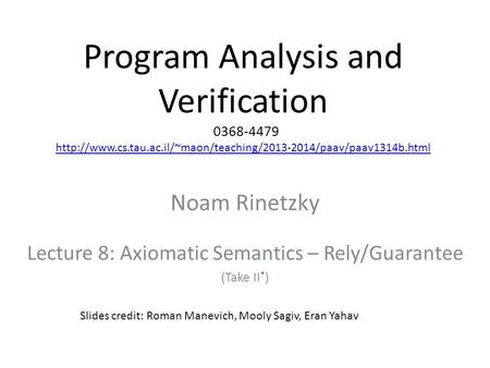 Program Analysis and Verification 0368-4479