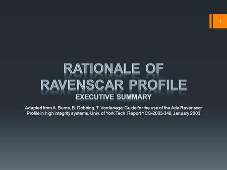 Adapted from A. Burns, B. Dobbing, T. Vardanega: Guide for the use of the Ada Ravenscar Profile in high integrity systems, Univ. of York Tech. Report YCS-2003-348,