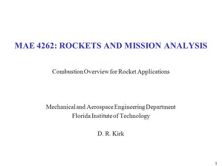 MAE 4262: ROCKETS AND MISSION ANALYSIS