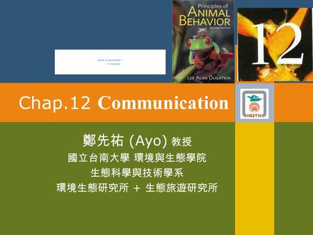 Chap.12 Communication 鄭先祐 (Ayo) 教授 國立台南大學 環境與生態學院 生態科學與技術學系 環境生態研究所 + 生態旅遊研究所.