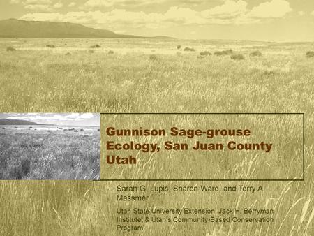 Gunnison Sage-grouse Ecology, San Juan County Utah Sarah G. Lupis, Sharon Ward, and Terry A. Messmer Utah State University Extension, Jack H. Berryman.