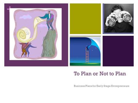 + To Plan or Not to Plan Business Plans for Early Stage Entrepreneurs.