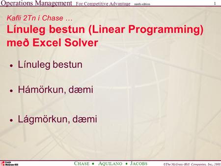 Línuleg bestun Hámörkun, dæmi Lágmörkun, dæmi