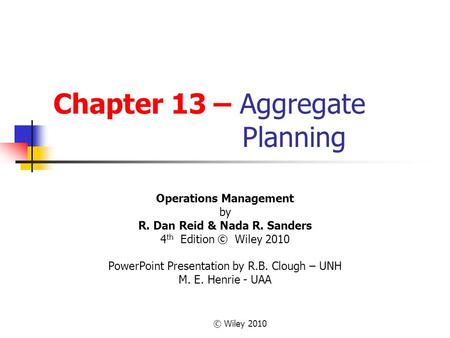 Chapter 13 – Aggregate Planning