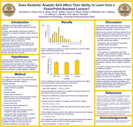 Introduction Although an industry-standard lecture aid, PowerPoint has received little systematic controlled research. 1 A recent, well-controlled study.