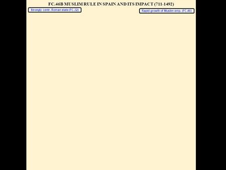 FC.46B MUSLIM RULE IN SPAIN AND ITS IMPACT (711-1492) Rapid growth of Muslim emp. (FC.46) Strongly centr. Roman state (FC.32)