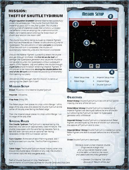 Rogue Squadron Scramble! General Madine has successfully stolen the Lambda-class T-4a shuttle Tydirium from the Imperial Outpost 327 in the Zhar system.