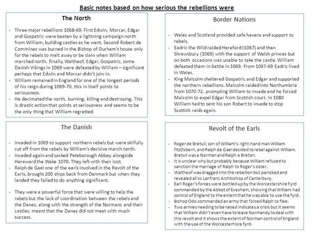 Basic notes based on how serious the rebellions were