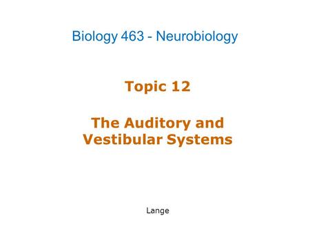 Topic 12 The Auditory and Vestibular Systems Lange