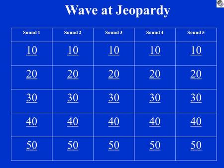 Wave at Jeopardy Sound 1Sound 2Sound 3Sound 4Sound 5 10 20 30 40 50.