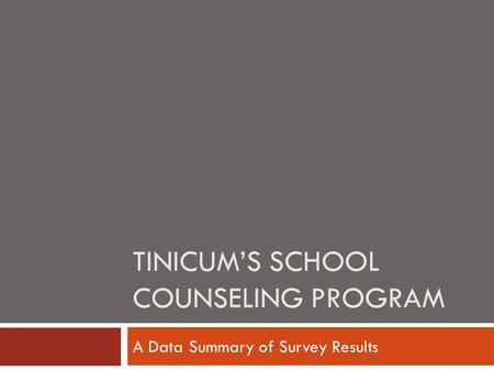 TINICUM’S SCHOOL COUNSELING PROGRAM A Data Summary of Survey Results.